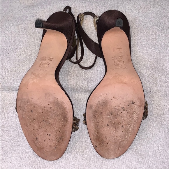NINA Satin Brown Ankle Strap Heels - Picture 4 of 11